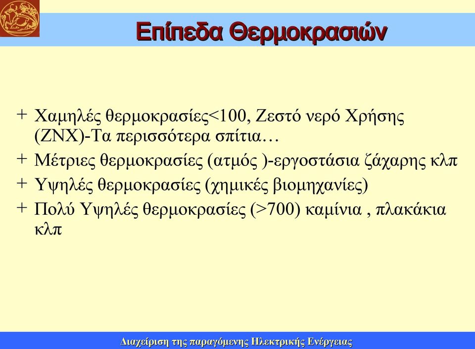 ζάχαρης κλπ + Υψηλές θερμοκρασίες (χημικές βιομηχανίες) + Πολύ Υψηλές