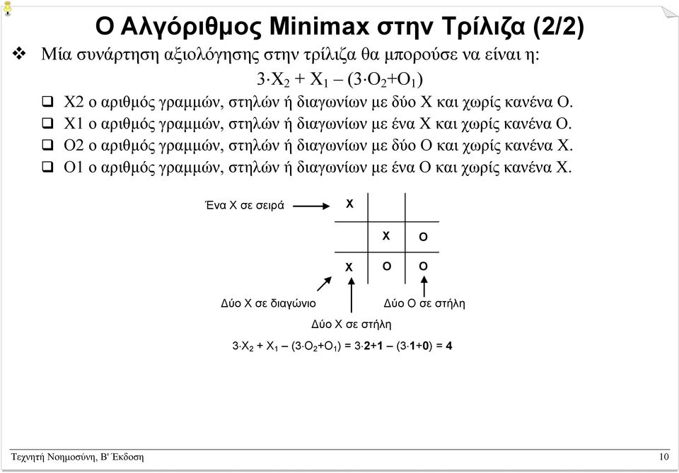 2 ο  Ένα σε σειρά ύο σε διαγώνιο ύο σε στήλη ύο σε στήλη 3 2 + 1 (3 2 + 1 ) = 3 2+1 (3 1+0) = 4 Τεχνητή Νοηµοσύνη, B' Έκδοση