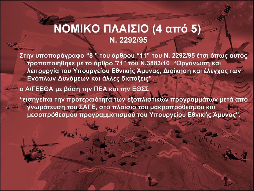 3883/10 Οργάνωση και λειτουργία του Υπουργείου Εθνικής Άμυνας, Διοίκηση και έλεγχος των Ενόπλων Δυνάμεων και άλλες