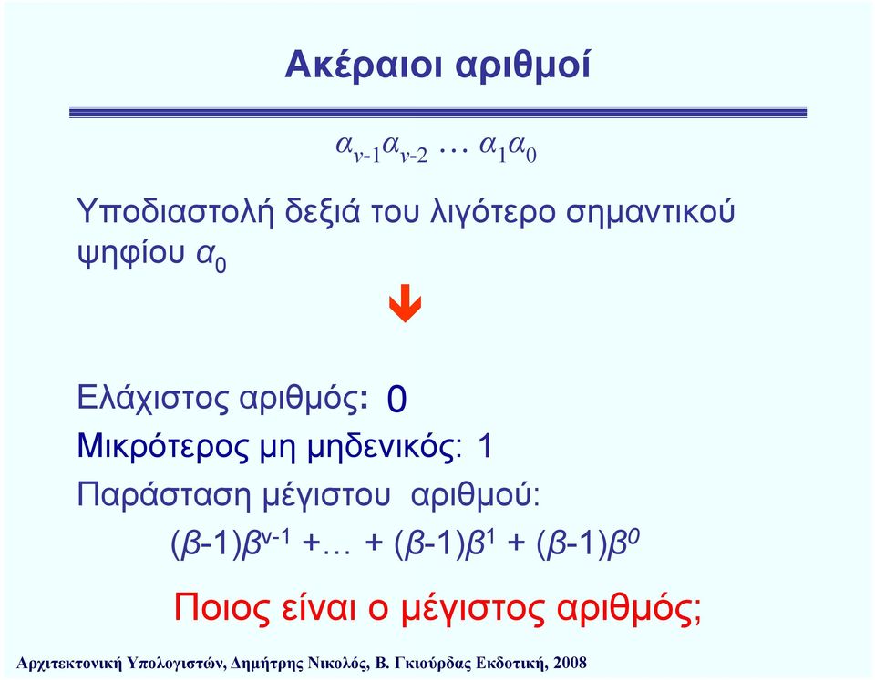Μικρότερος μη μηδενικός: 1 Παράσταση μέγιστου μγ αριθμού:
