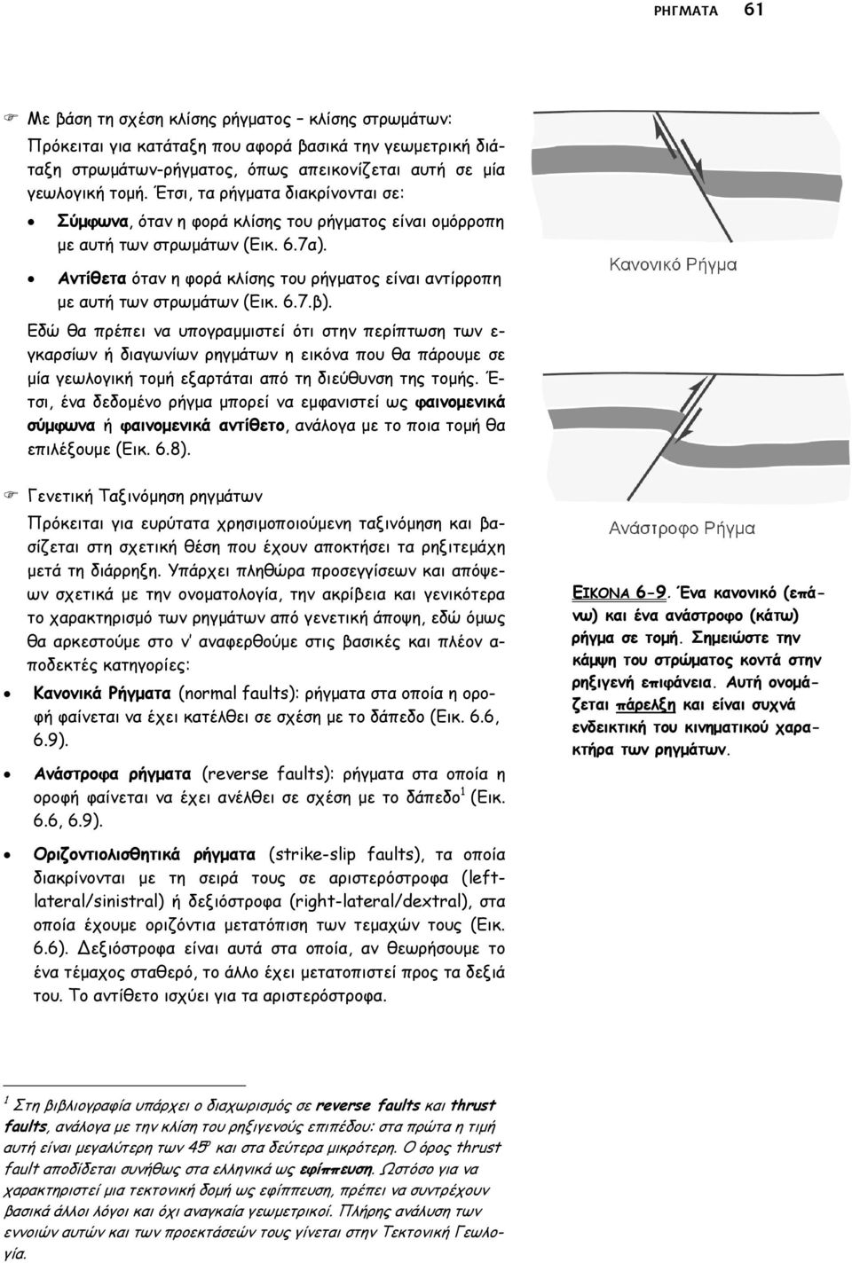 Αντίθετα όταν η φορά κλίσης του ρήγµατος είναι αντίρροπη µε αυτή των στρωµάτων (Εικ. 6.7.β).