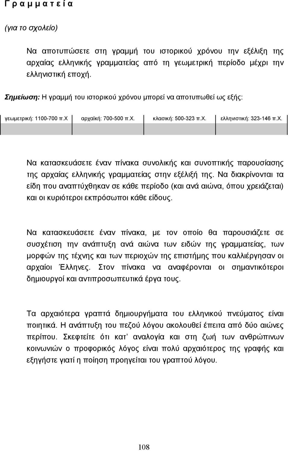 Να διακρίνονται τα είδη που αναπτύχθηκαν σε κάθε περίοδο (και ανά αιώνα, όπου χρειάζεται) και οι κυριότεροι εκπρόσωποι κάθε είδους.