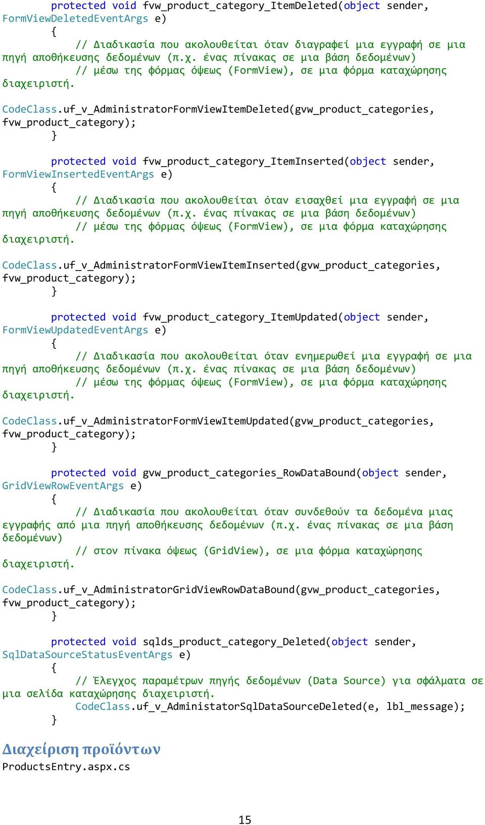 uf_v_AdministratorFormViewItemDeleted(gvw_product_categories, fvw_product_category); protected void fvw_product_category_iteminserted(object sender, FormViewInsertedEventArgs e) // Διαδικασία που