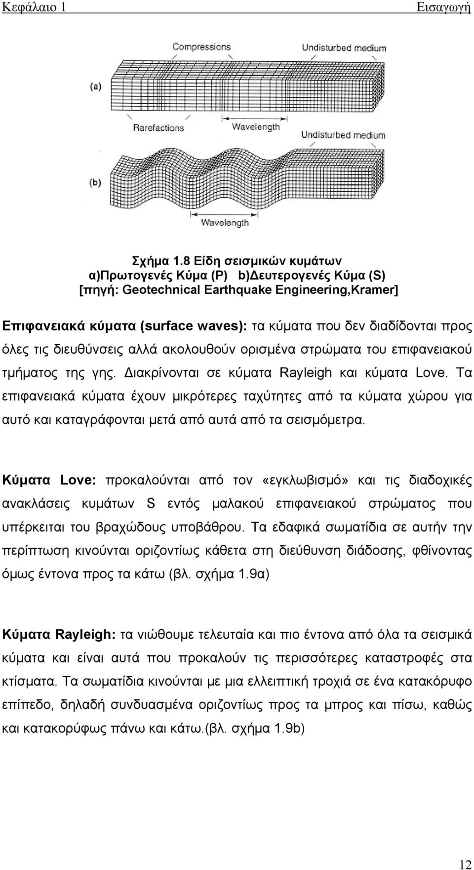 τις διευθύνσεις αλλά ακολουθούν ορισμένα στρώματα του επιφανειακού τμήματος της γης. Διακρίνονται σε κύματα Rayleigh και κύματα Love.