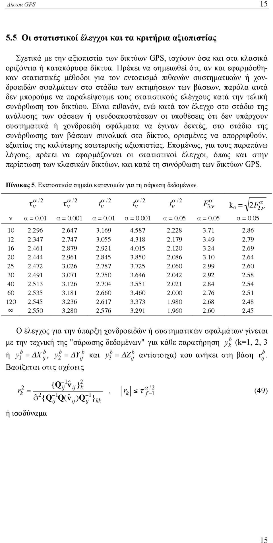 παραλείψουµε τους στατιστικούς ελέγχους κατά την τελική συνόρθωση του δικτύου.