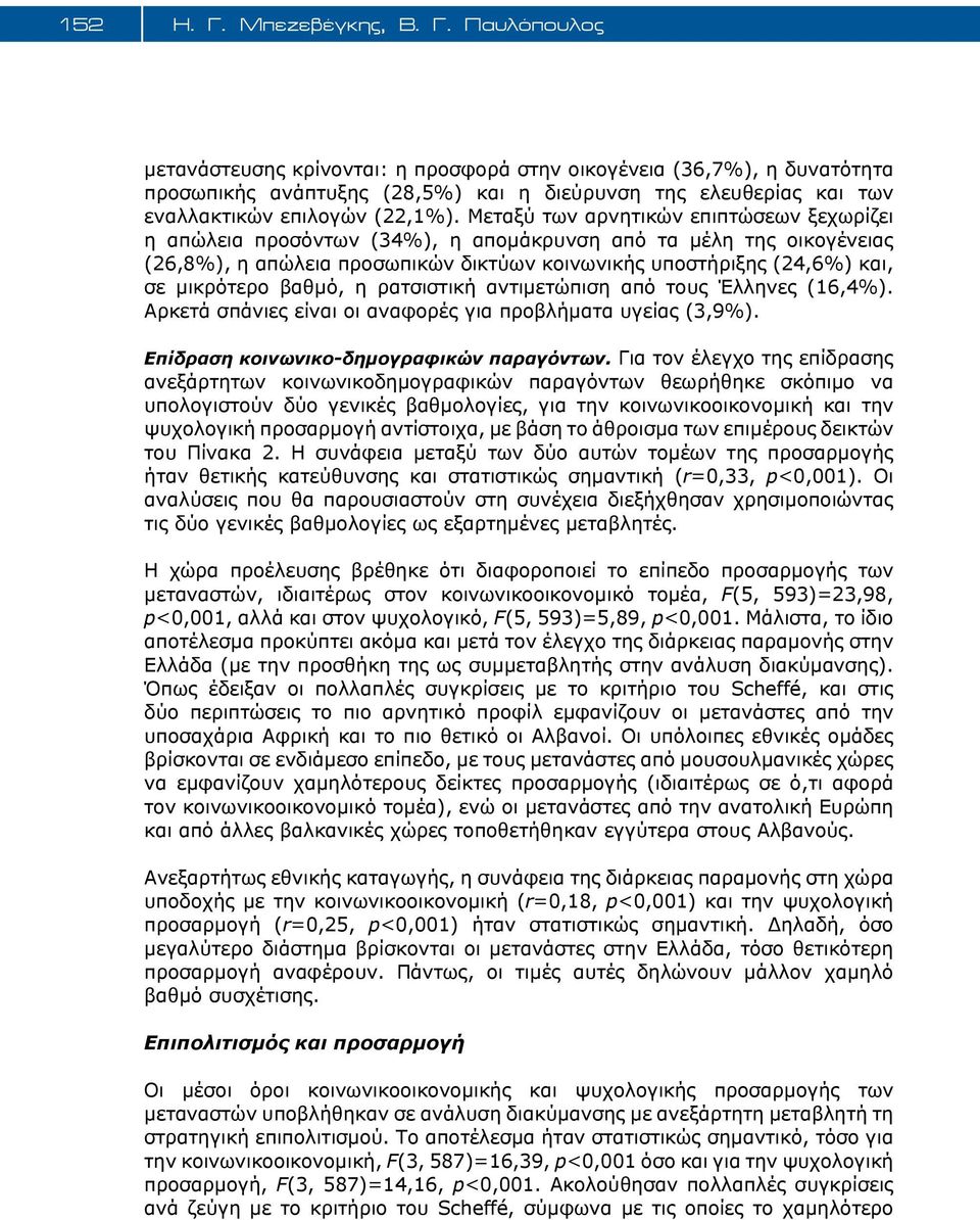 βαθμό, η ρατσιστική αντιμετώπιση από τους Έλληνες (16,4%). Αρκετά σπάνιες είναι οι αναφορές για προβλήματα υγείας (3,9%). Επίδραση κοινωνικο-δημογραφικών παραγόντων.