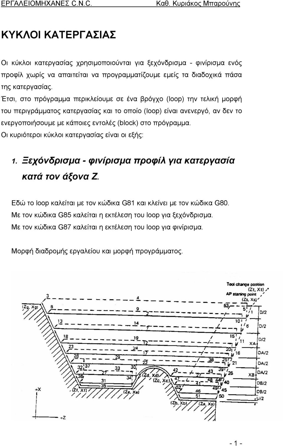 Έτσι, στο πρόγραµµα περικλείουµε σε ένα βρόγχο (loop) την τελική µορφή του περιγράµµατος κατεργασίας και το οποίο (loop) είναι ανενεργό, αν δεν το ενεργοποιήσουµε µε