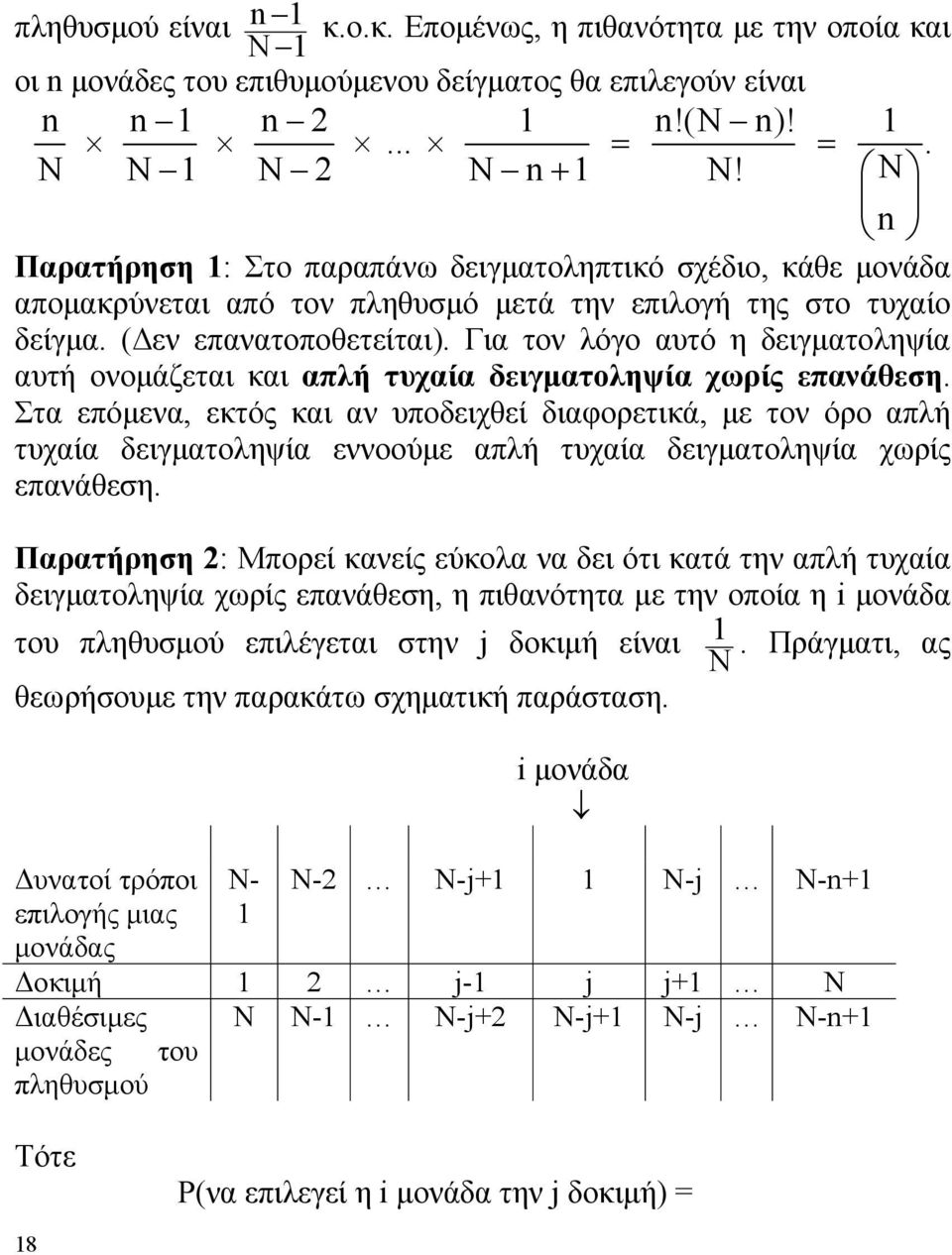 Για τον λόγο αυτό η δειγματοληψία αυτή ονομάζεται και απλή τυχαία δειγματοληψία χωρίς επανάθεση.
