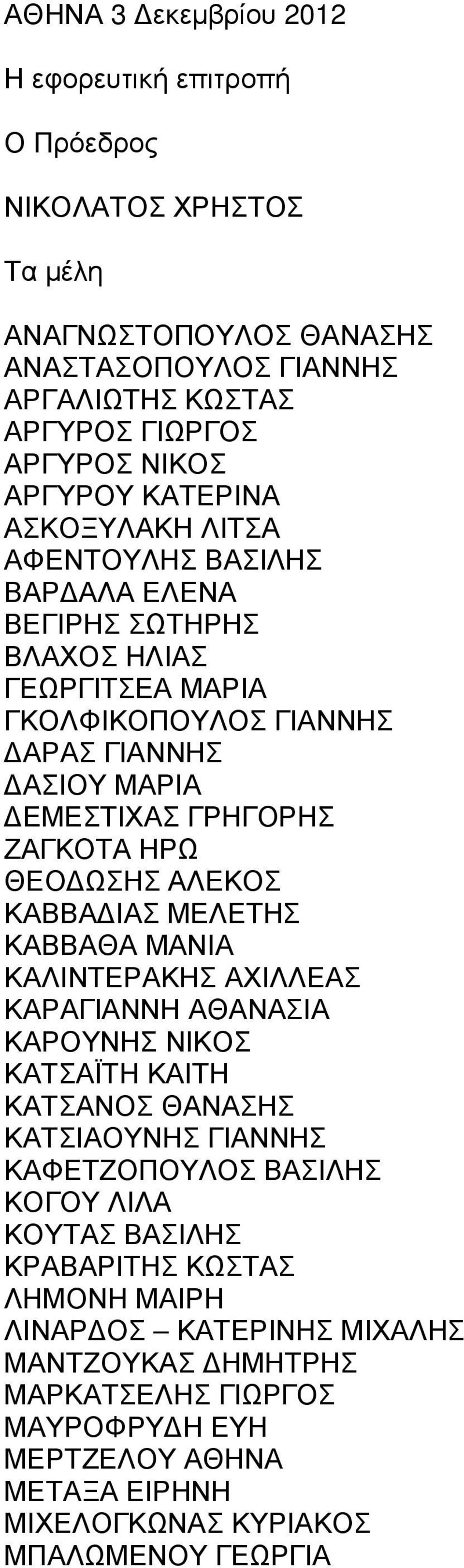 ΩΣΗΣ ΑΛΕΚΟΣ ΚΑΒΒΑ ΙΑΣ ΜΕΛΕΤΗΣ ΚΑΒΒΑΘΑ ΜΑΝΙΑ ΚΑΛΙΝΤΕΡΑΚΗΣ ΑΧΙΛΛΕΑΣ ΚΑΡΑΓΙΑΝΝΗ ΑΘΑΝΑΣΙΑ ΚΑΡΟΥΝΗΣ ΝΙΚΟΣ ΚΑΤΣΑΪΤΗ ΚΑΙΤΗ ΚΑΤΣΑΝΟΣ ΘΑΝΑΣΗΣ ΚΑΤΣΙΑΟΥΝΗΣ ΓΙΑΝΝΗΣ ΚΑΦΕΤΖΟΠΟΥΛΟΣ ΒΑΣΙΛΗΣ ΚΟΓΟΥ ΛΙΛΑ