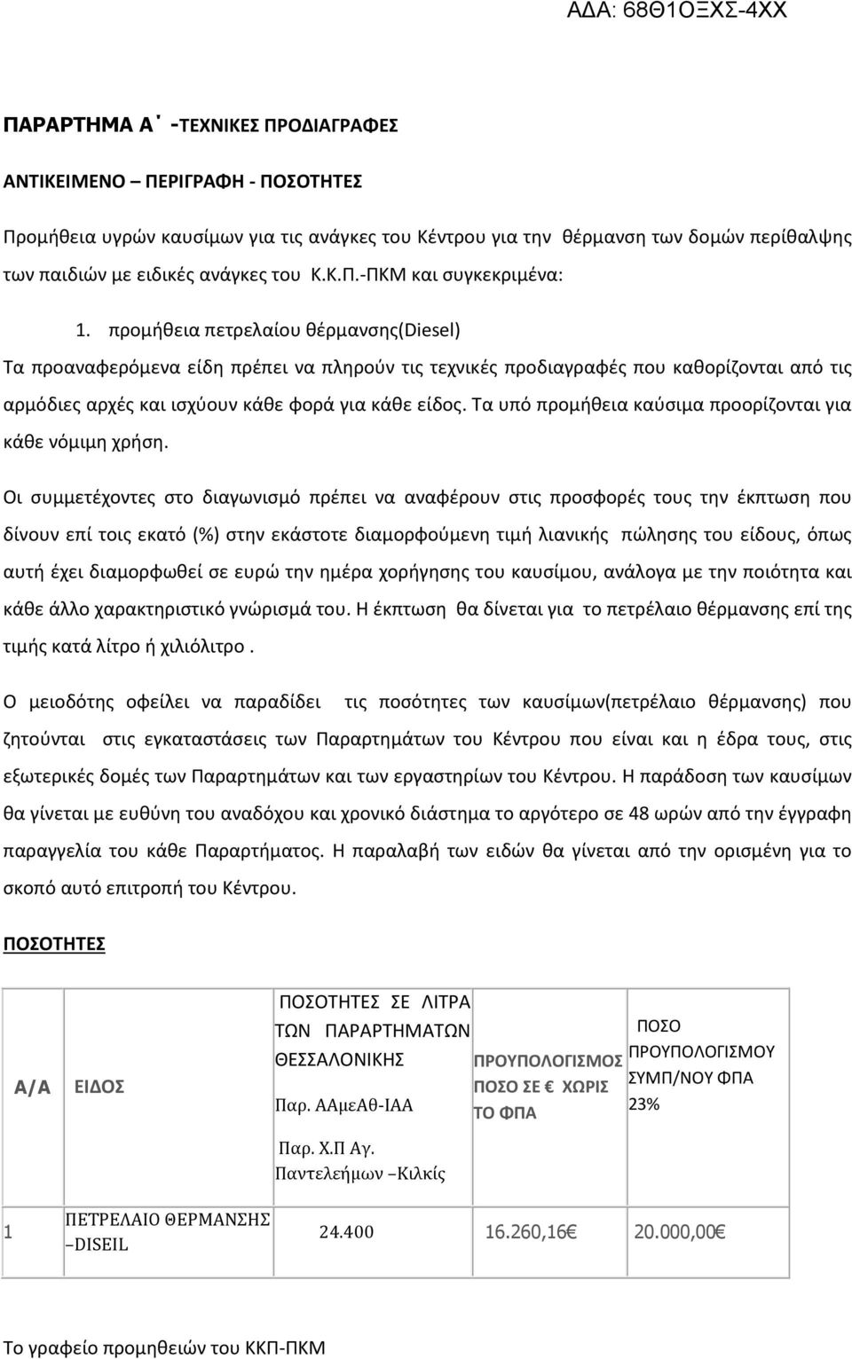 Τα υπό προμήθεια καύσιμα προορίζονται για κάθε νόμιμη χρήση.