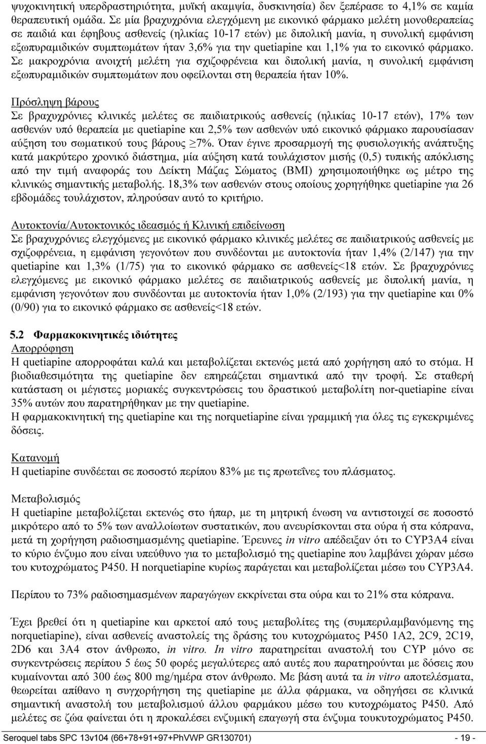 για την quetiapine και 1,1% για το εικονικό φάρμακο.