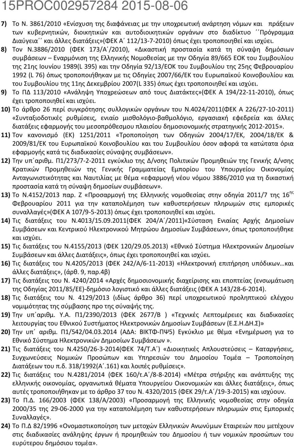 112/13-7-2010) όπως έχει τροποποιηθεί και ισχύει. 8) Τον Ν.