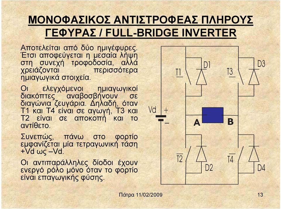 Οι ελεγχόμενοι ημιαγωγικοί διακόπτες αναβοσβήνουν σε διαγώνια ζευγάρια.