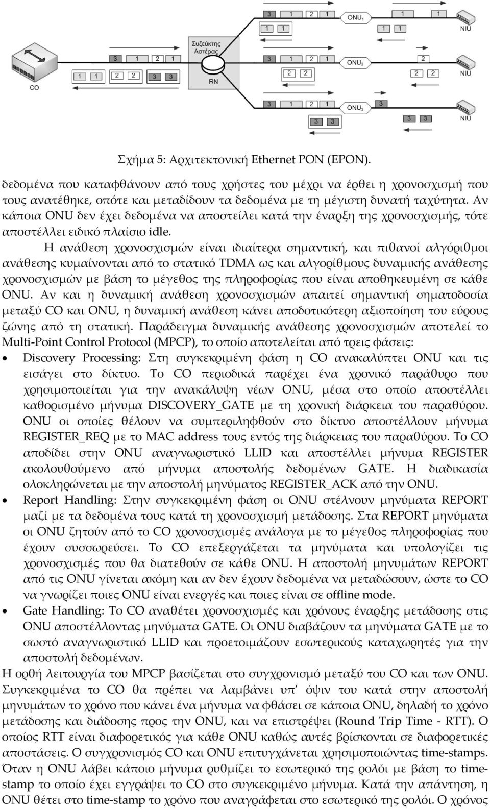 Αν κάποια ONU δεν έχει δεδομένα να αποστείλει κατά την έναρξη της χρονοσχισμής, τότε αποστέλλει ειδικό πλαίσιο idle.