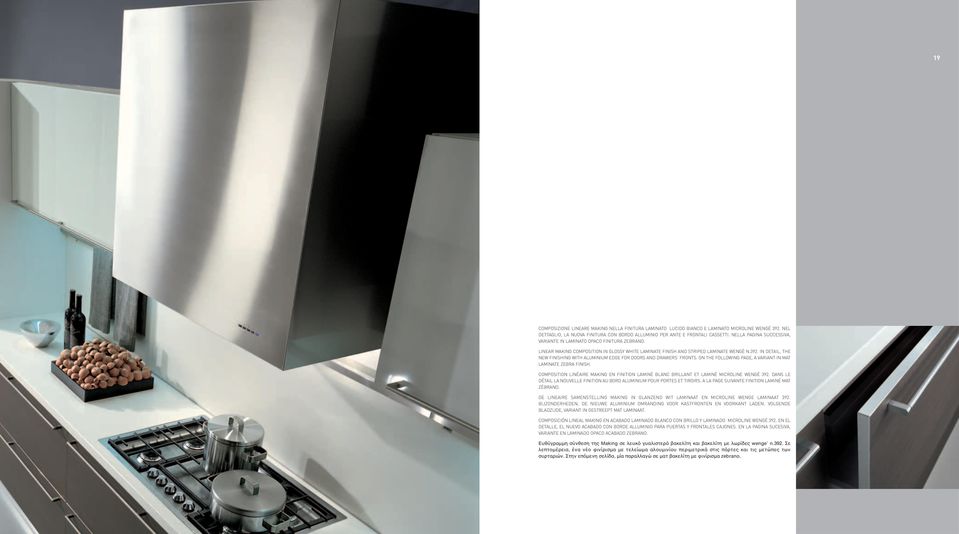 IN DETAIL, THE NEW FINISHING WITH ALUMINIUM EDGE FOR DOORS AND DRAWERS FRONTS. ON THE FOLLOWING PAGE, A VARIANT IN MAT LAMINATE ZEBRA FINISH.