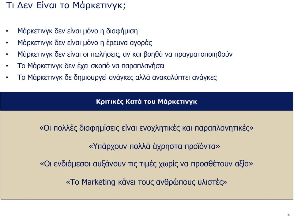 ανάγκες αλλά ανακαλύπτει ανάγκες Κριτικές Κατά του Μάρκετινγκ «Οι πολλές διαφημίσεις είναι ενοχλητικές και παραπλανητικές»