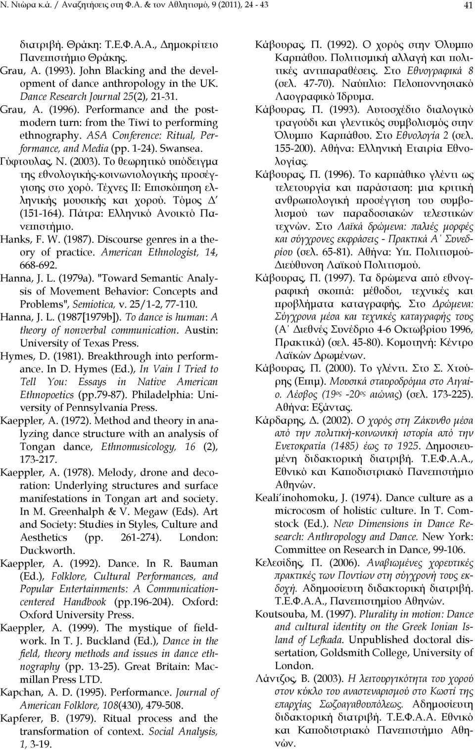 ASA Conference: Ritual, Performance, and Media (pp. 1-24). Swansea. Γύφτουλας, Ν. (2003). Το θεωρητικό υπόδειγμα της εθνολογικής-κοινωνιολογικής προσέγγισης στο χορό.