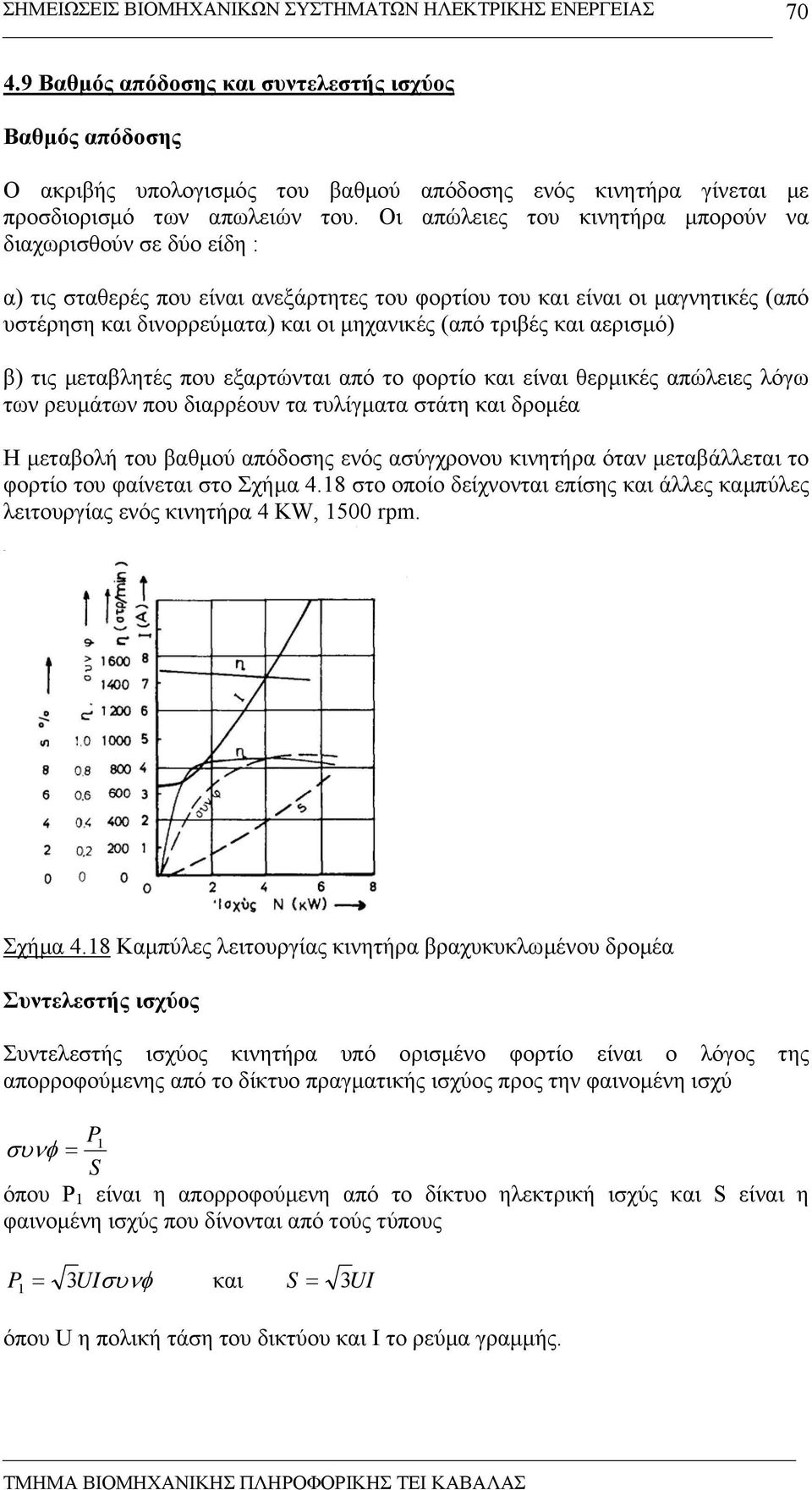 τριβές και αερισµό) β) τις µεταβλητές που εξαρτώνται από το φορτίο και είναι θερµικές απώλειες λόγω των ρευµάτων που διαρρέουν τα τυλίγµατα στάτη και δροµέα Η µεταβολή του βαθµού απόδοσης ενός