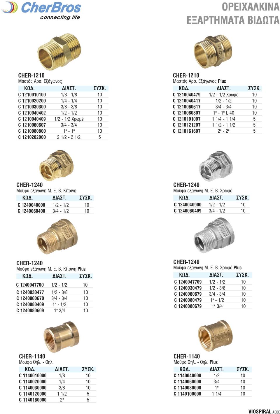 1210080800 1" - 1" 10 2,46 C 1210202000 2 1/2-2 1/2 5 25,42  Eξάγωνος Plus C 1210040479 1/2-1/2 Χρωμέ 10 1,95 C 1210040417 1/2-1/2 10 1,54 C 1210060617 3/4-3/4 10 2,36 C 1210080807 1" - 1" L 40 10