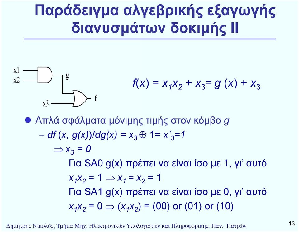 είναι ίσο με, γι αυτό x x 2 = x = x 2 = Για SA g(x) πρέπει να είναι ίσο με 0, γι αυτό x x 2 = 0 (x x 2 )