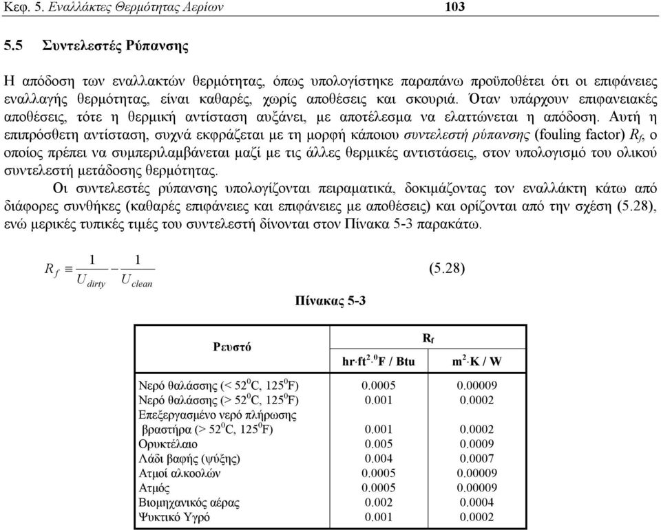 Όταν υπάρχουν επιφανειακές αποθέσεις, τότε η θερμική αντίσταση αυξάνει, με αποτέλεσμα να ελαττώνεται η απόδοση.