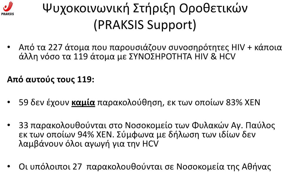 παρακολούθηση, εκ των οποίων 83% ΧΕΝ 33 παρακολουθούνται στο Νοσοκομείο των Φυλακών Αγ.