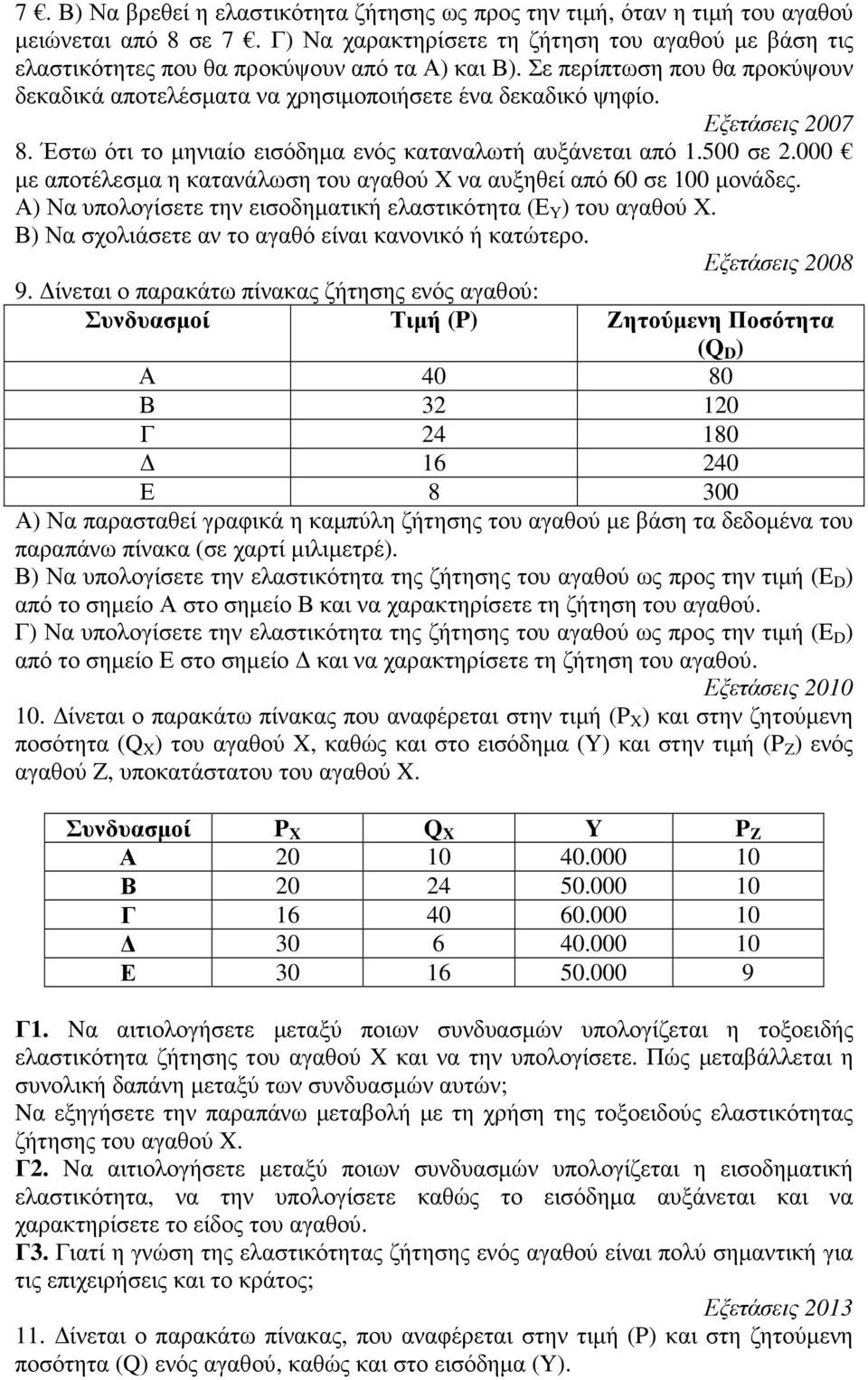 Εξετάσεις 2007 8. Έστω ότι το μηνιαίο εισόδημα ενός καταναλωτή αυξάνεται από 1.500 σε 2.000 με αποτέλεσμα η κατανάλωση του αγαθού Χ να αυξηθεί από 60 σε 100 μονάδες.