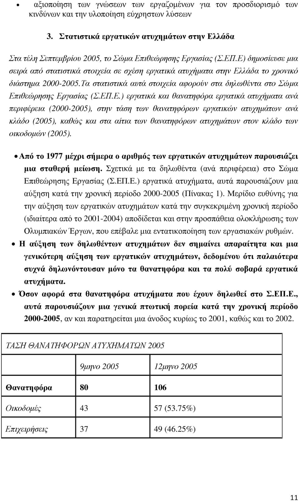 Ε) δηµοσίευσε µια σειρά από στατιστικά στοιχεία σε σχέση εργατικά ατυχήµατα στην Ελλάδα το χρονικό διάστηµα 2000-2005.