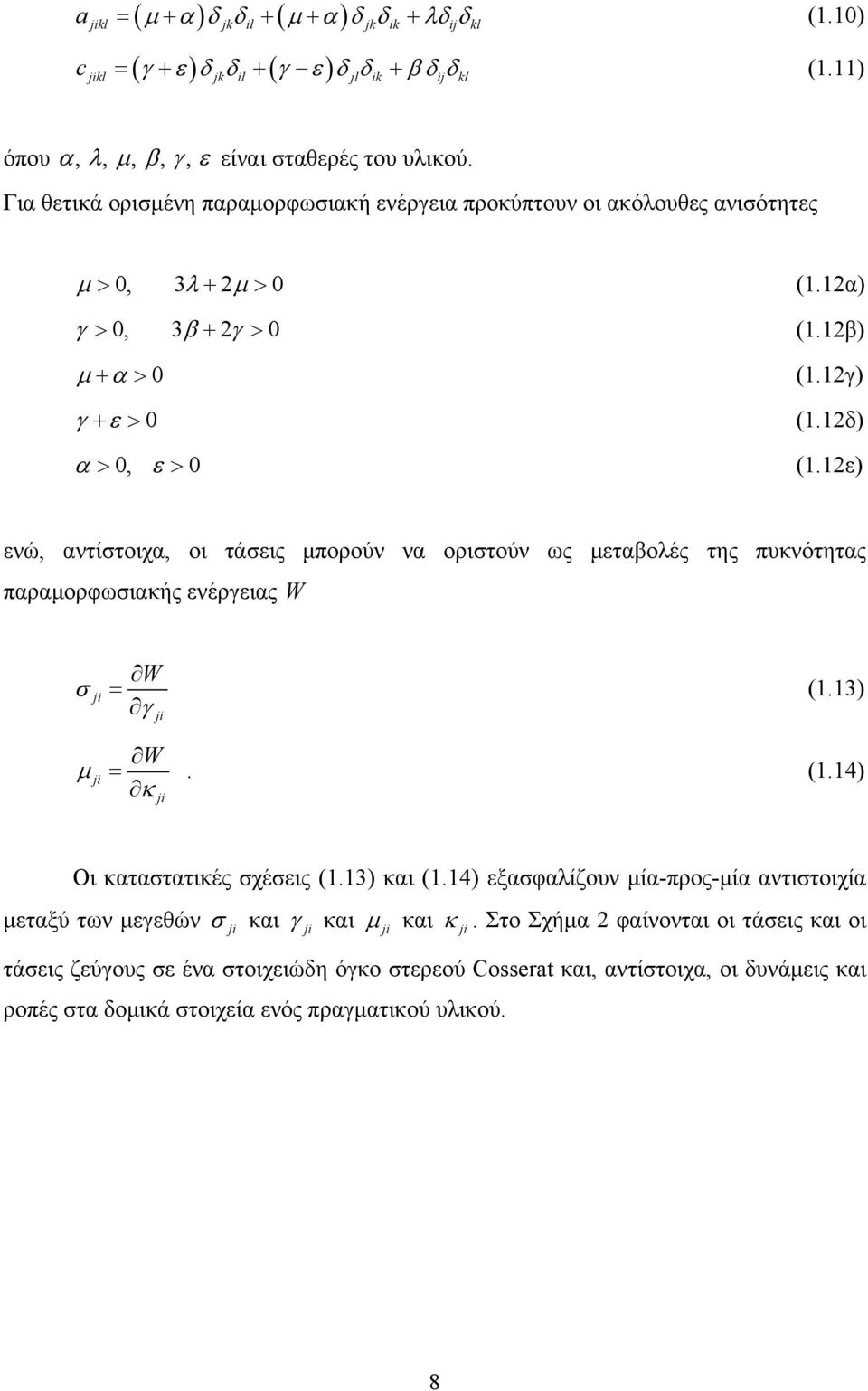 1) νώ, αντίστοιχα, οι τάσις μπορούν να οριστούν ως μταβολές της πυκνότητας παραμορφωσιακής νέργιας W σ µ j j W = γ j W =. κ j (1.13) (1.14) Οι καταστατικές σχέσις (1.13) και (1.