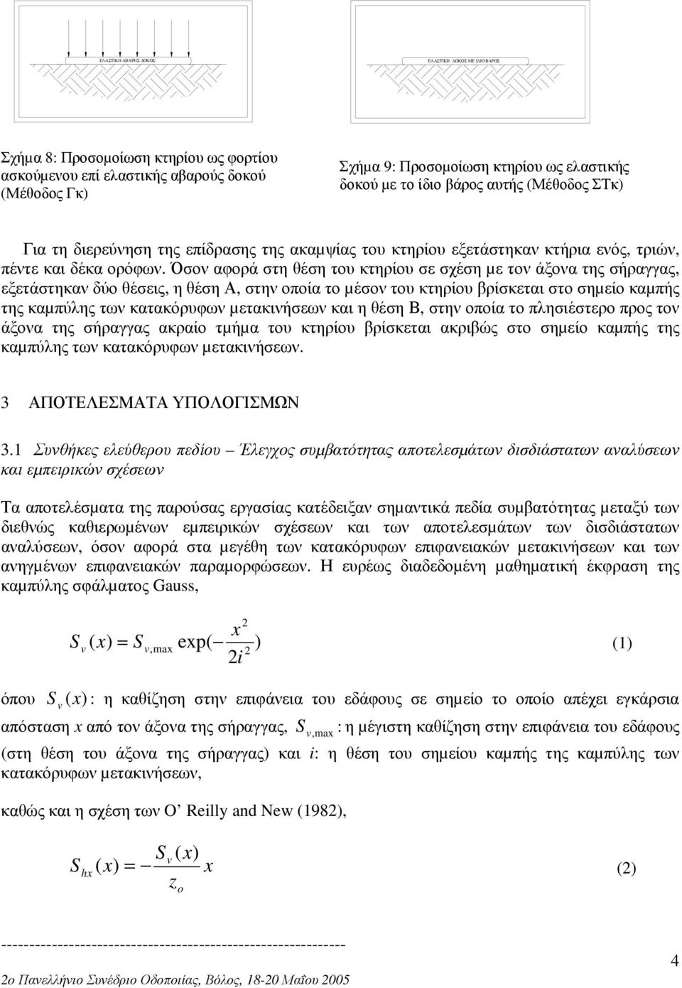 Όσον αφορά στη θέση του κτηρίου σε σχέση µε τον άξονα της, εξετάστηκαν δύο θέσεις, η θέση Α, στην οποία το µέσον του κτηρίου βρίσκεται στο σηµείο καµπής της καµπύλης των κατακόρυφων µετακινήσεων και