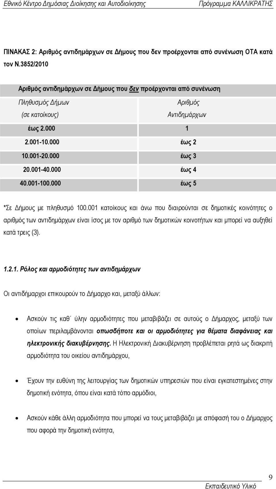 001-100.000 έως 5 *Σε ήµους µε πληθυσµό 100.