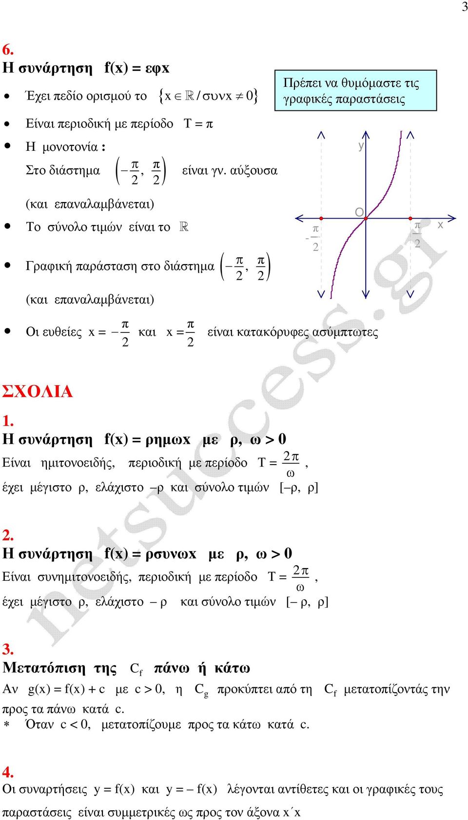 Η συνάρτηση f() = ρηµω µε ρ, ω > 0 εριοδική µε ερίοδο Τ = ω, έχει µέγιστο ρ, ελάχιστο ρ και σύνολο τιµών [ ρ, ρ] Είναι ηµιτονοειδής,.