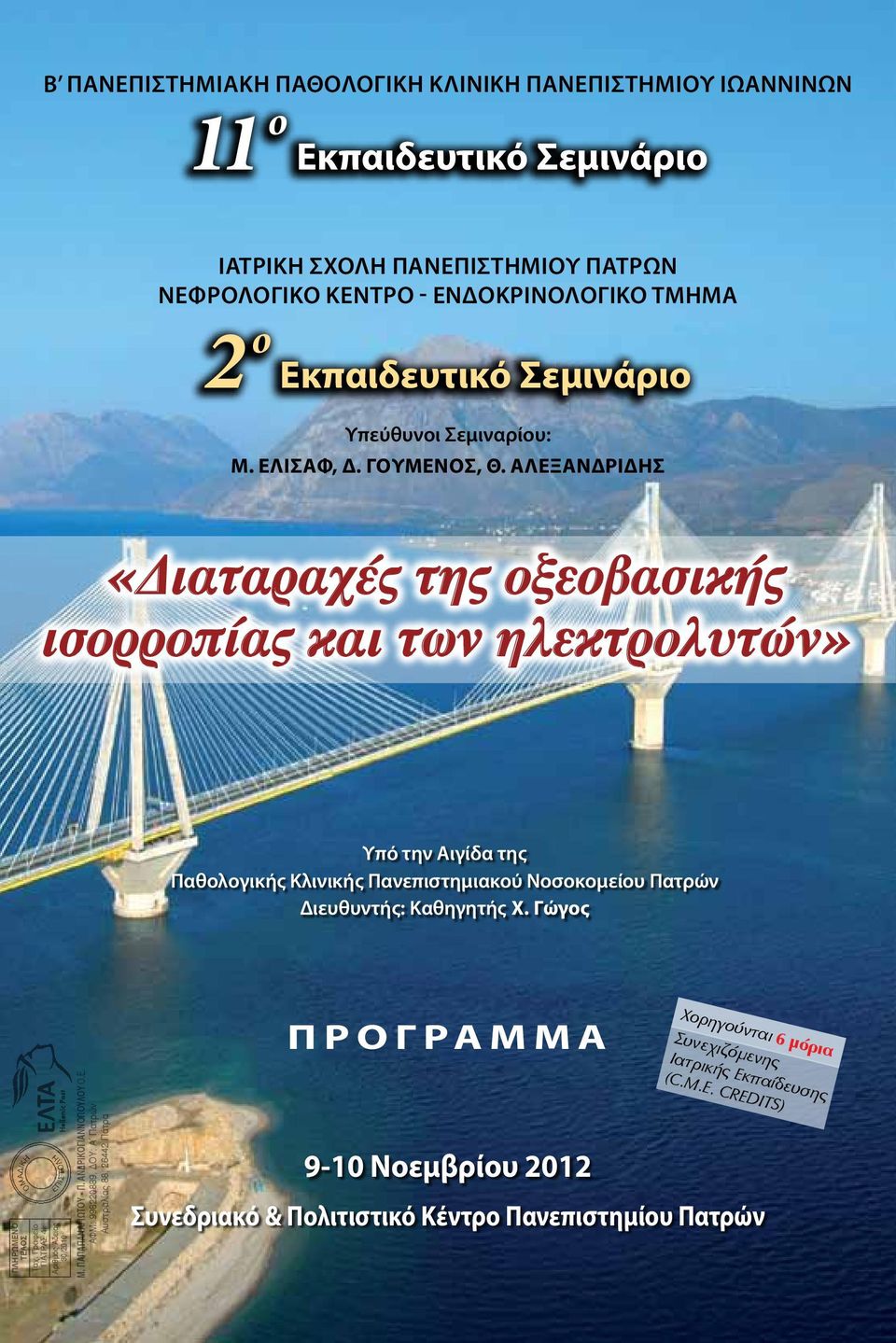 ΑΛΕΞΑΝΔΡΙΔΗΣ «Διαταραχές της οξεοβασικής ισορροπίας και των ηλεκτρολυτών» Υπό την Αιγίδα της Παθολογικής Κλινικής Πανεπιστημιακού Νοσοκομείου Πατρών Διευθυντής: Καθηγητής Χ.