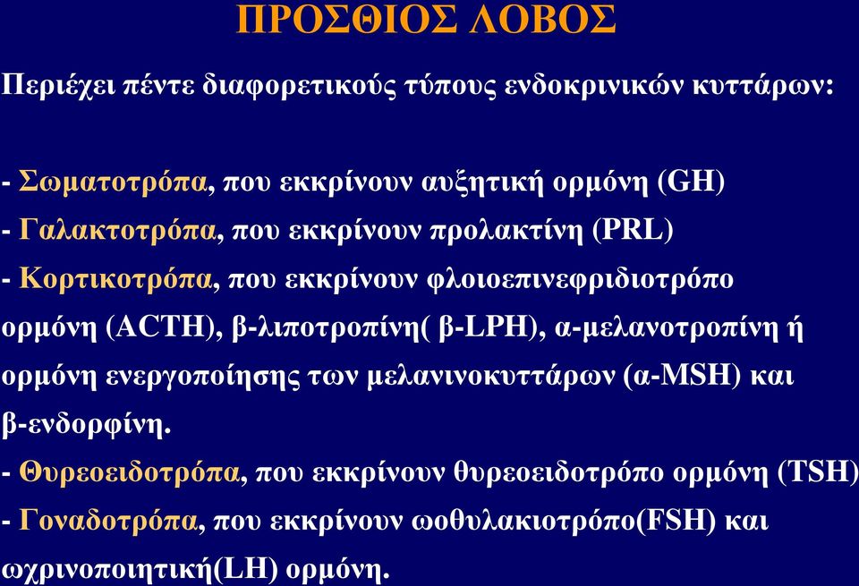 β-λιποτροπίνη( β-lph), α-μελανοτροπίνη ή ορμόνη ενεργοποίησης των μελανινοκυττάρων (α-msh) και β-ενδορφίνη.