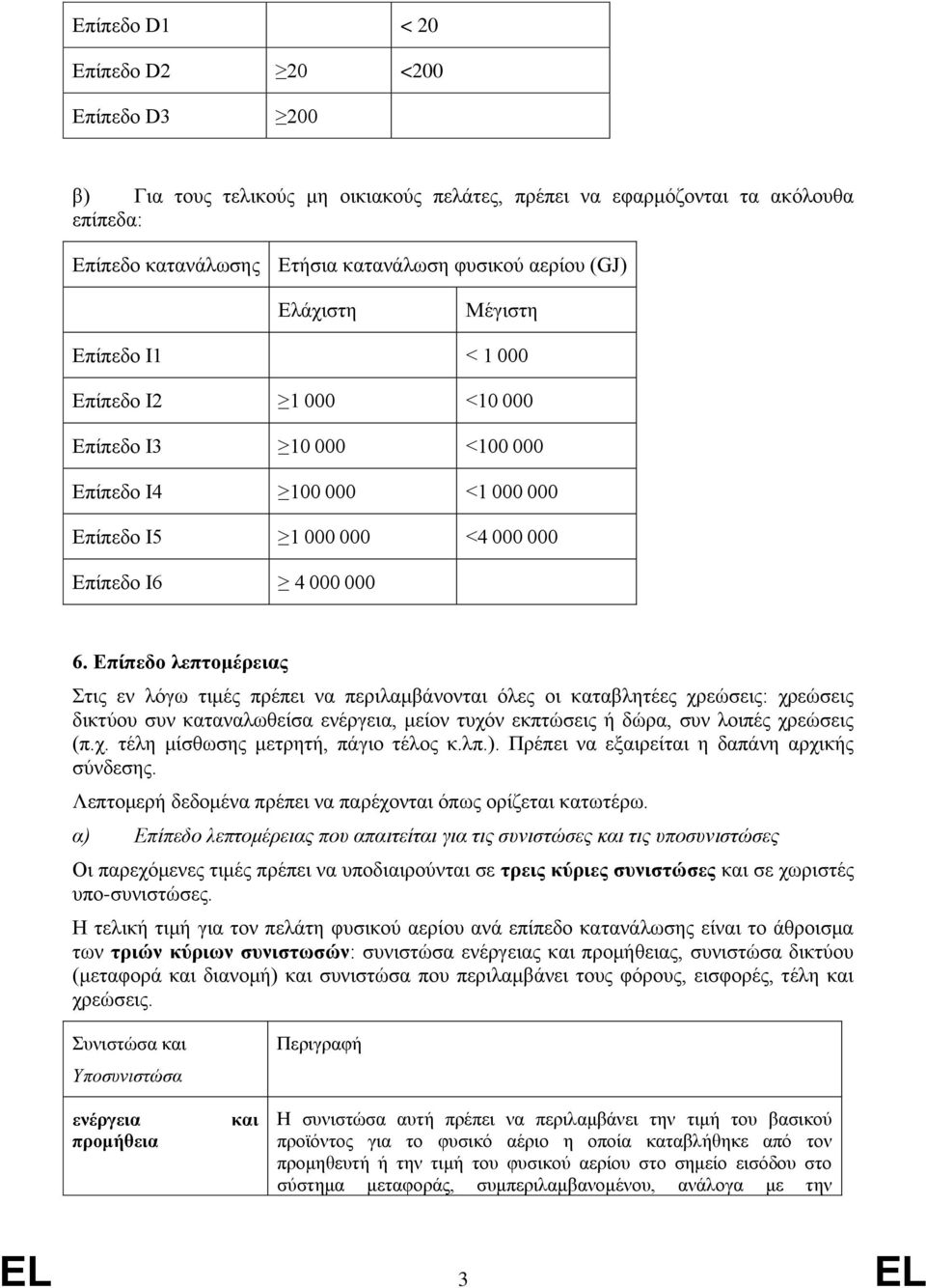 Επίπεδο λεπτομέρειας Στις εν λόγω τιμές πρέπει να περιλαμβάνονται όλες οι καταβλητέες χρεώσεις: χρεώσεις δικτύου συν καταναλωθείσα ενέργεια, μείον τυχόν εκπτώσεις ή δώρα, συν λοιπές χρεώσεις (π.χ. τέλη μίσθωσης μετρητή, πάγιο τέλος κ.