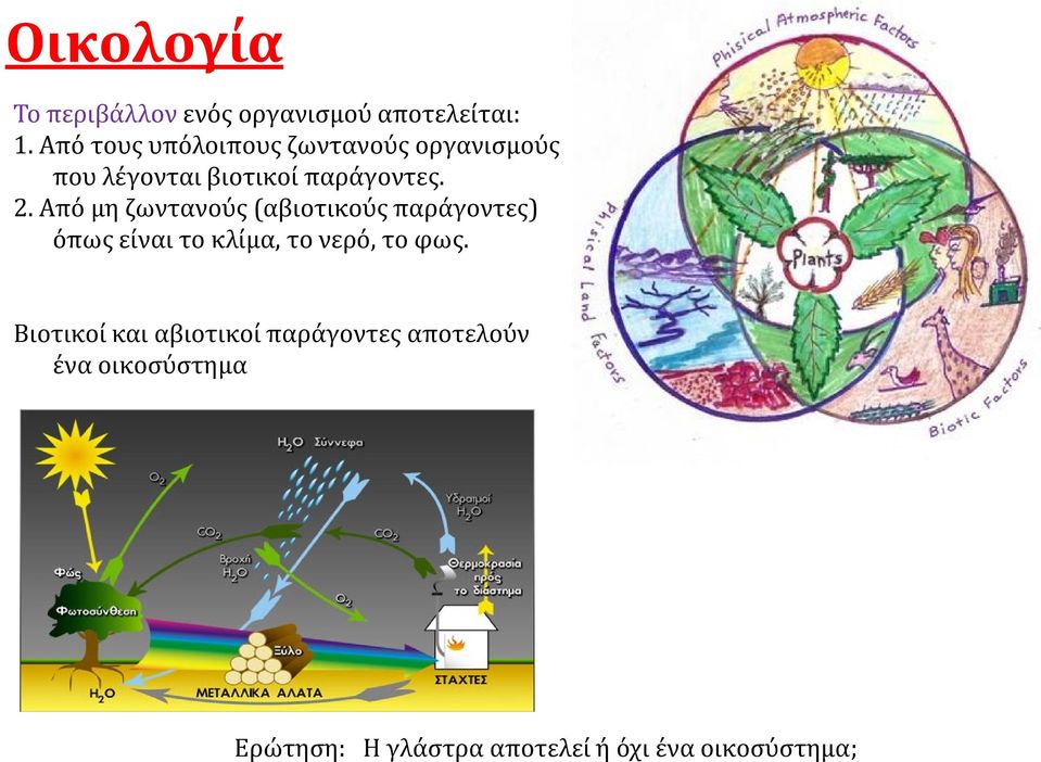 Από μη ζωντανούς (αβιοτικούς παράγοντες) όπως είναι το κλίμα, το νερό, το φως.