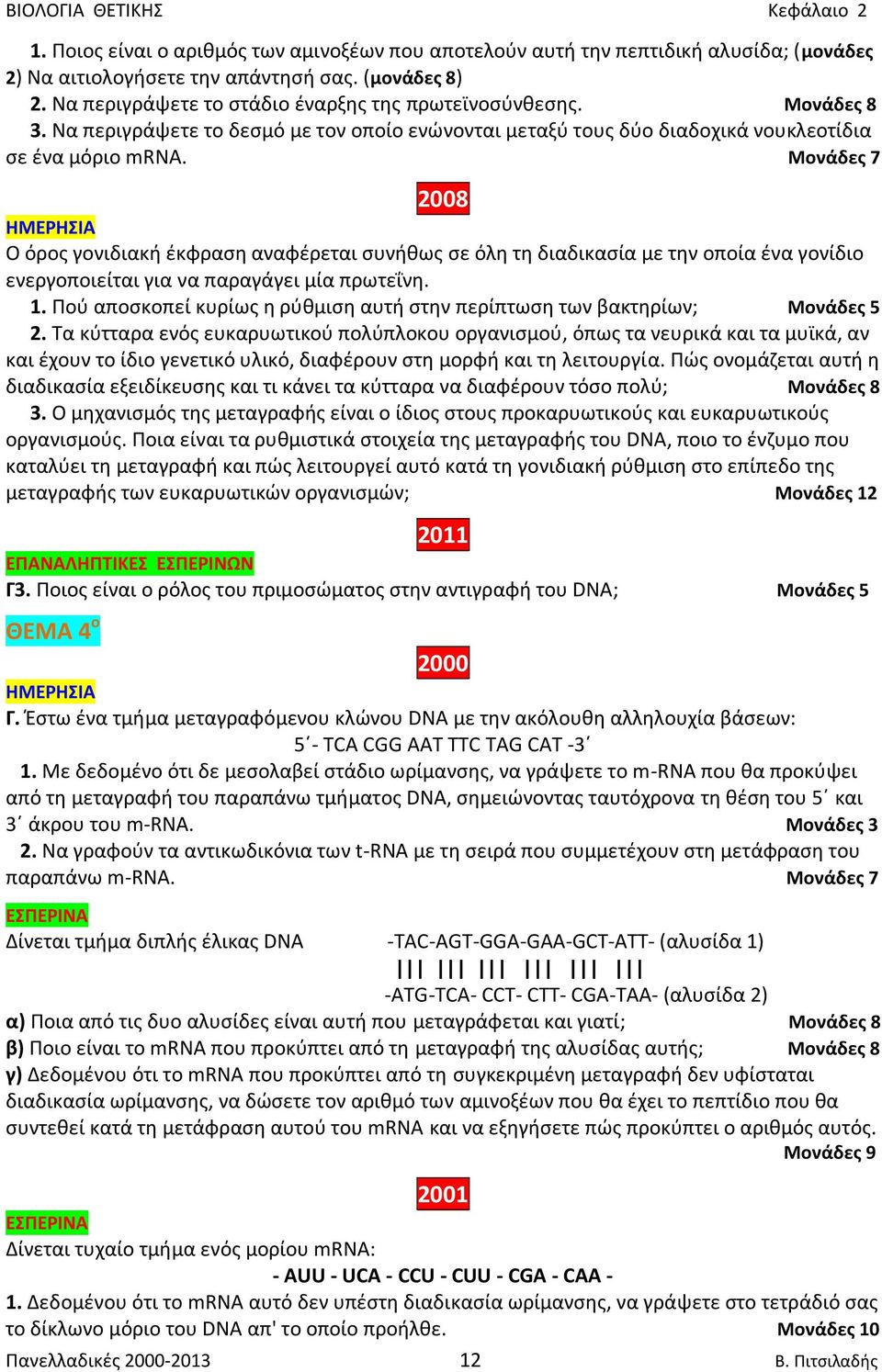 Μονάδες 7 2008 Ο όρος γονιδιακή έκφραση αναφέρεται συνήθως σε όλη τη διαδικασία με την οποία ένα γονίδιο ενεργοποιείται για να παραγάγει μία πρωτεΐνη. 1.