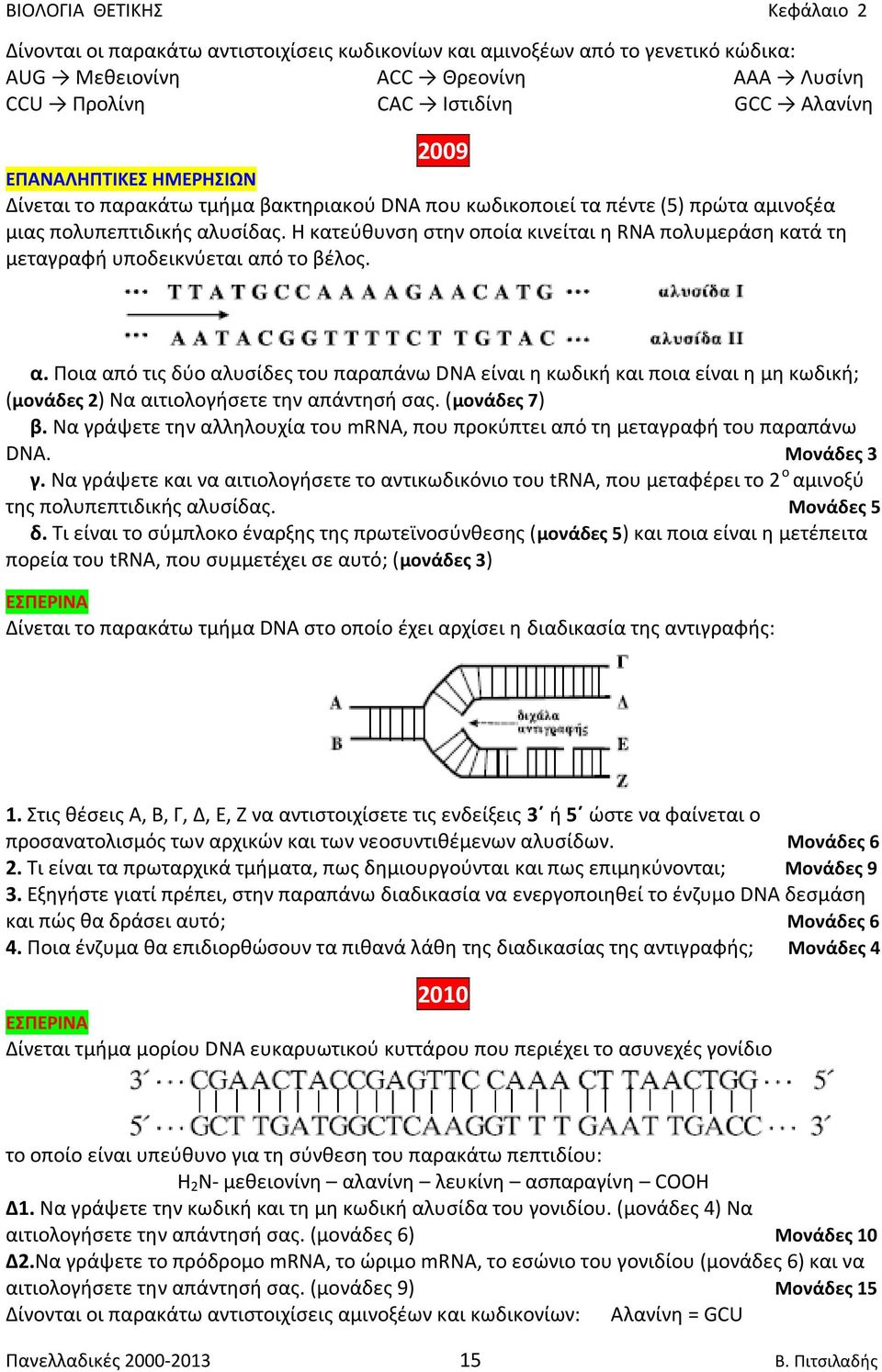 (μονάδες 7) β. Να γράψετε την αλληλουχία του mrna, που προκύπτει από τη μεταγραφή του παραπάνω DNA. Μονάδες 3 γ.