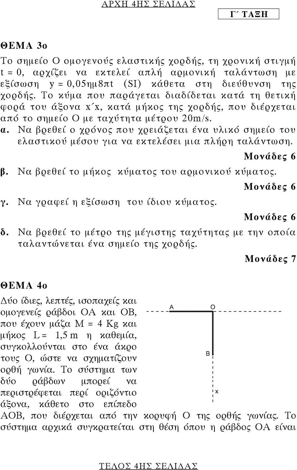 ό το σηµείο Ο µε ταχύτητα µέτρου 0m/s. α. Να βρεθεί ο χρόνος που χρειάζεται ένα υλικό σηµείο του ελαστικού µέσου για να εκτελέσει µια πλήρη ταλάντωση. Mονάδες 6 β.