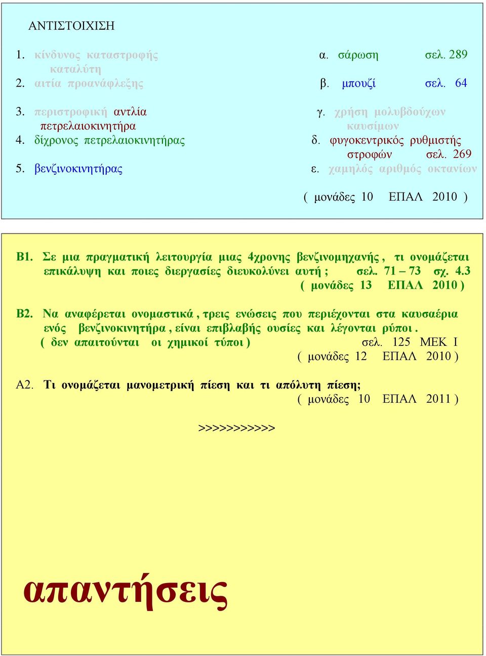 Σε μια πραγματική λειτουργία μιας 4χρονης βενζινομηχανής, τι ονομάζεται επικάλυψη και ποιες διεργασίες διευκολύνει αυτή ; σελ. 71 73 σχ. 4.3 ( μονάδες 13 ΕΠΑΛ 2010 ) Β2.