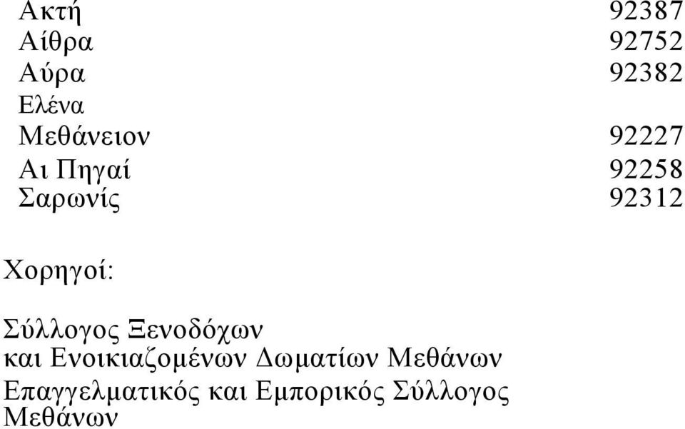 Χορηγοί: Σύλλογος Ξενοδόχων και Ενοικιαζομένων