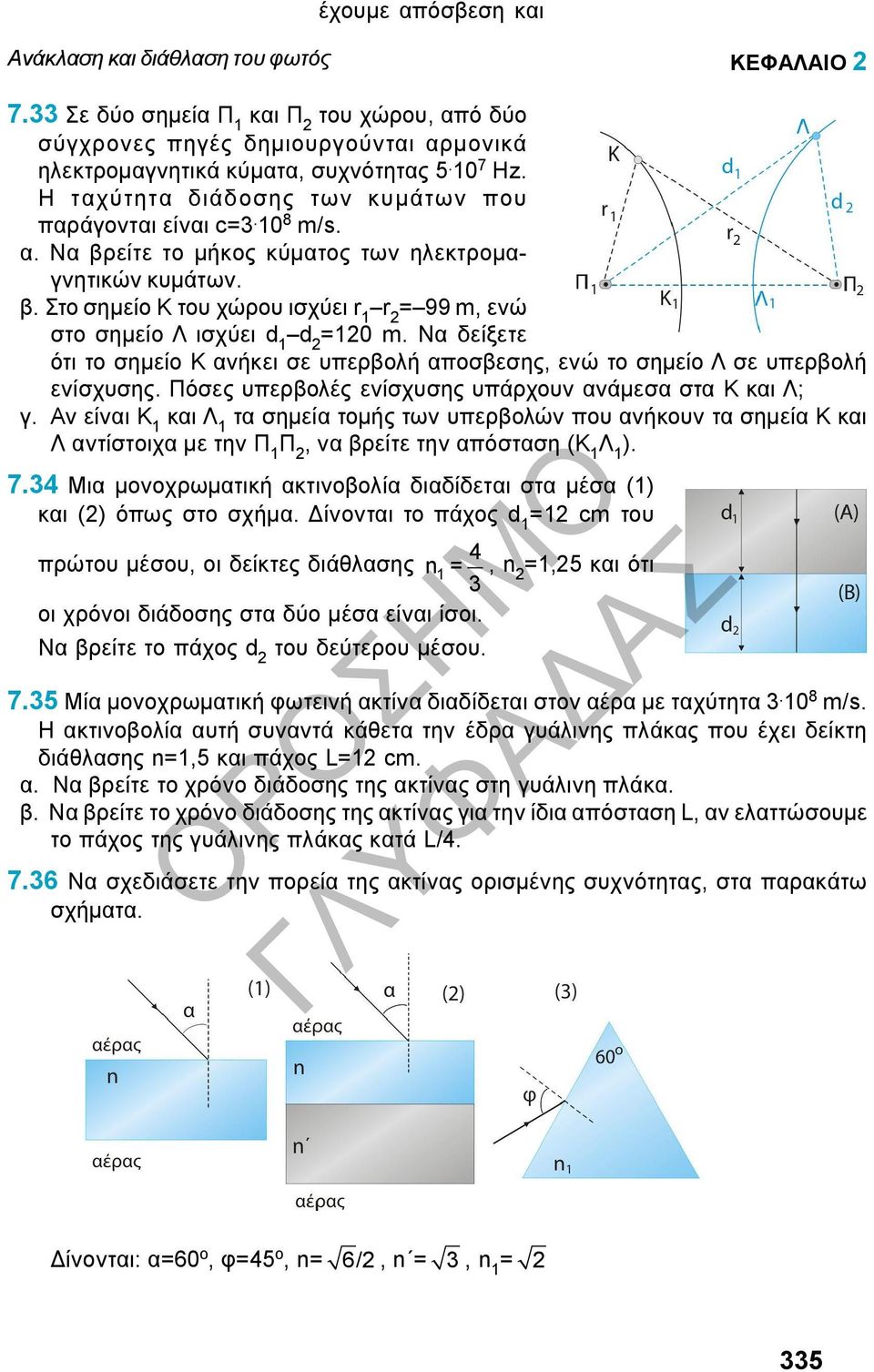 Να δείξετε ότι το σημείο Κ ανήκει σε υπερβολή αποσβεσης, ενώ το σημείο Λ σε υπερβολή ενίσχυσης. Πόσες υπερβολές ενίσχυσης υπάρχουν ανάμεσα στα Κ και Λ; γ.