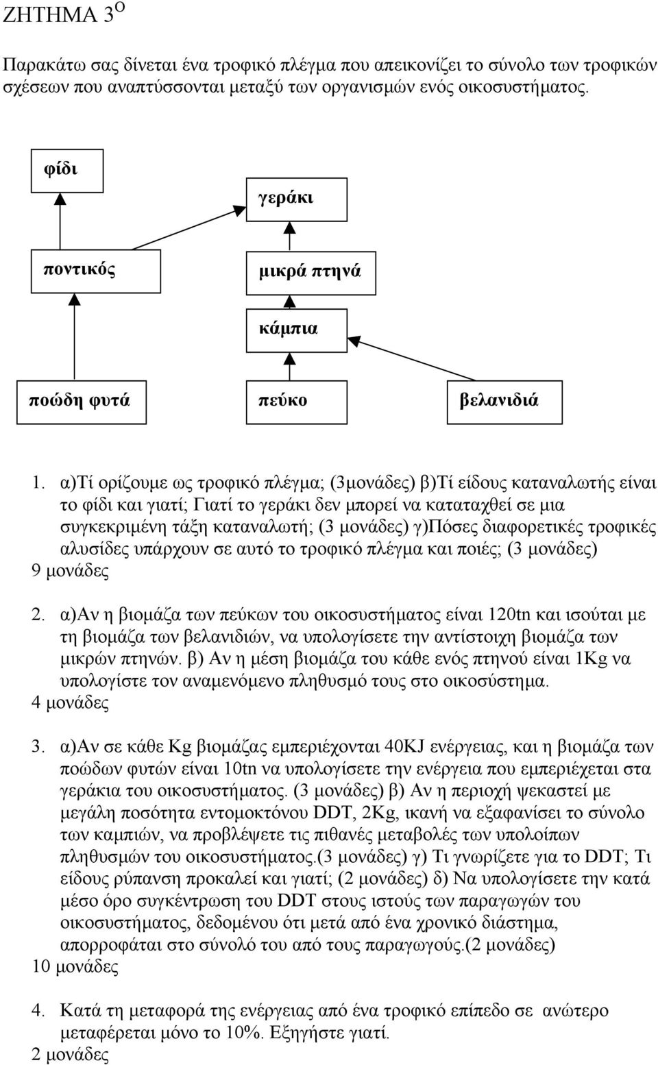 α)τί ορίζουµε ως τροφικό πλέγµα; (3µονάδες) β)τί είδους καταναλωτής είναι το φίδι και γιατί; Γιατί το γεράκι δεν µπορεί να καταταχθεί σε µια συγκεκριµένη τάξη καταναλωτή; () γ)πόσες διαφορετικές