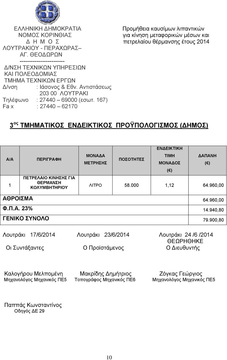 000 1,12 64.960,00 ΑΘΡΟΙΣΜΑ 64.960,00 Φ.Π.Α. 23% 14.940,80 ΓΕΝΙΚΟ ΣΥΝΟΛΟ 79.