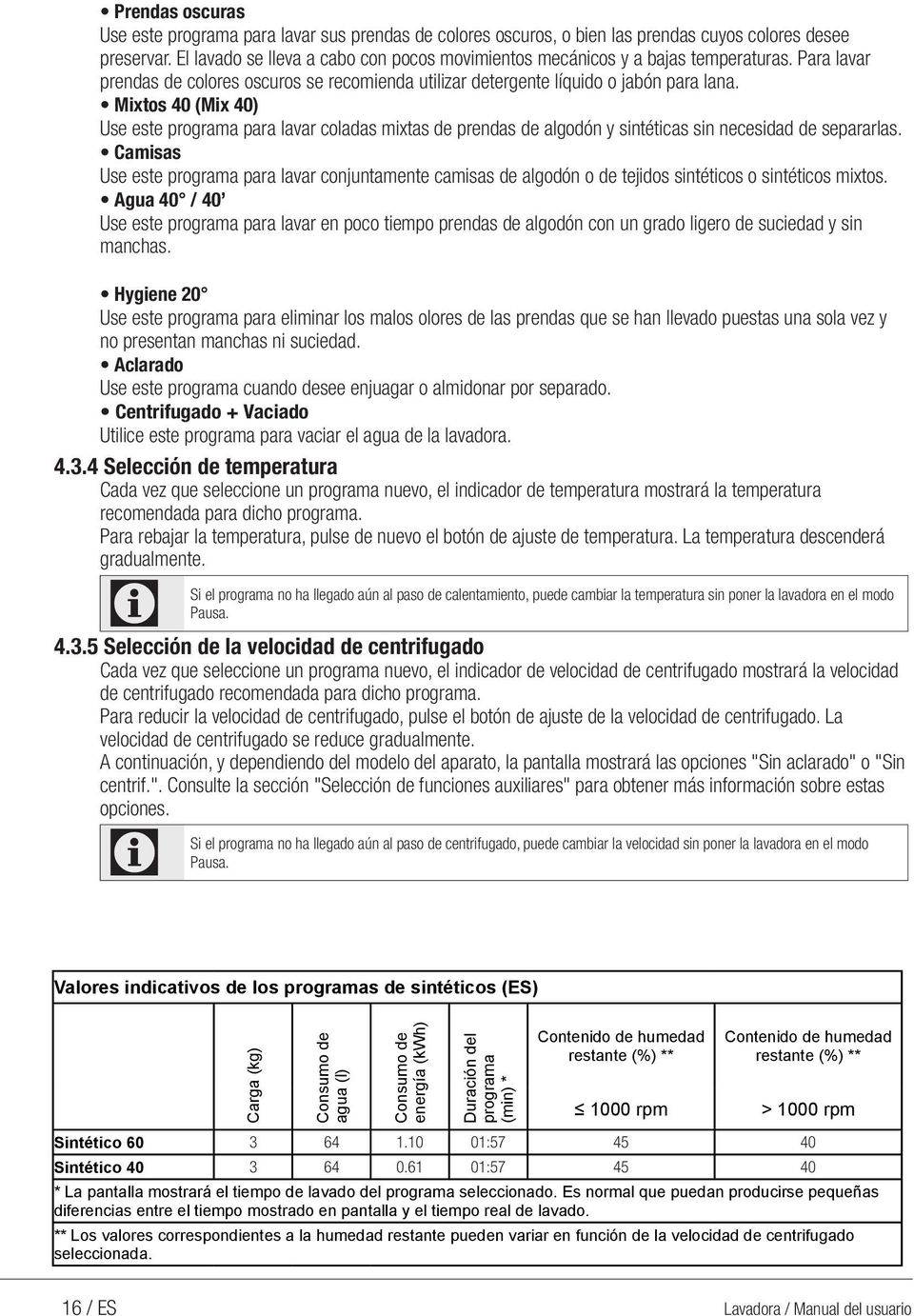 Mixtos 40 (Mix 40) Use este programa para lavar coladas mixtas de prendas de algodón y sintéticas sin necesidad de separarlas.