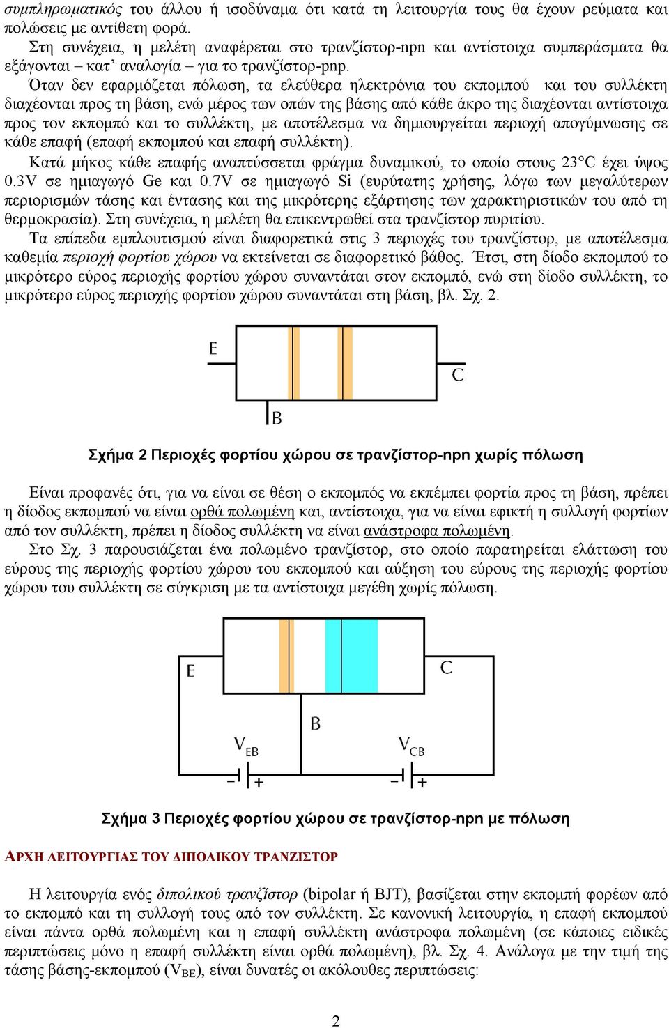 Όταν δεν εφαρµόζεται πόλωση, τα ελεύθερα ηλεκτρόνια του εκποµπού και του συλλέκτη διαχέονται προς τη βάση, ενώ µέρος των οπών της βάσης από κάθε άκρο της διαχέονται αντίστοιχα προς τον εκποµπό και το