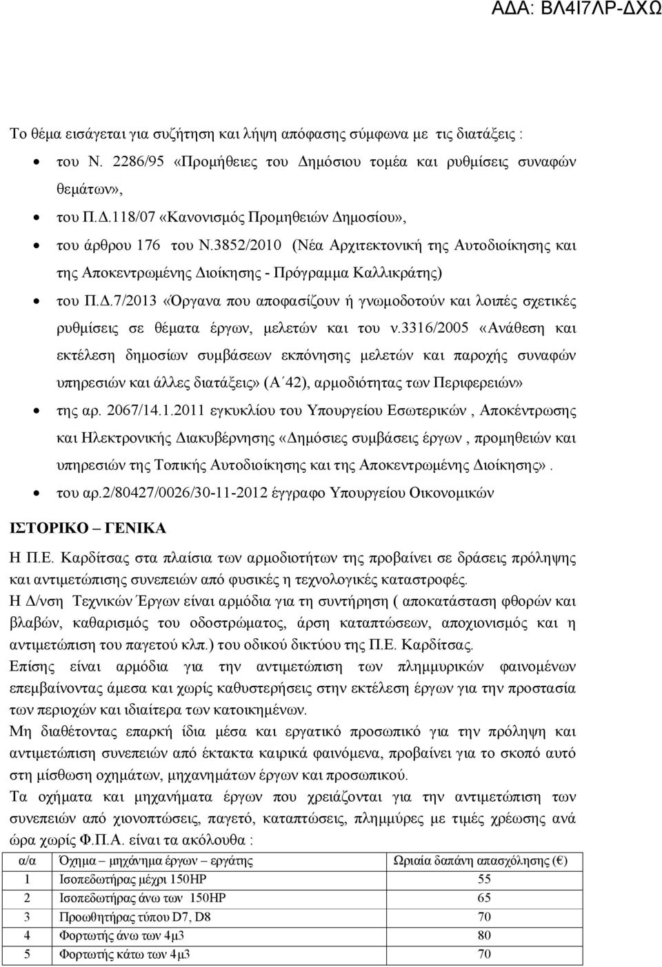 3316/2005 «Ανάθεση και εκτέλεση δημοσίων συμβάσεων εκπόνησης μελετών και παροχής συναφών υπηρεσιών και άλλες διατάξεις» (Α 42), αρμοδιότητας των Περιφερειών» της αρ. 2067/14.1.2011 εγκυκλίου του