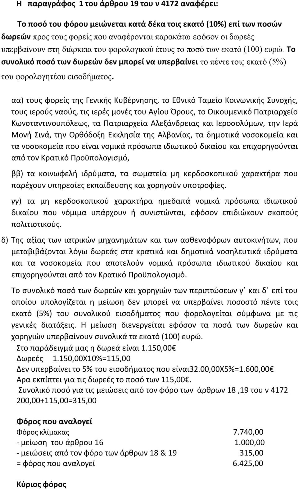 αα) τους φορείς της Γενικής Κυβέρνησης, το Εθνικό Ταμείο Κοινωνικής Συνοχής, τους ιερούς ναούς, τις ιερές μονές του Αγίου Όρους, το Οικουμενικό Πατριαρχείο Κωνσταντινουπόλεως, τα Πατριαρχεία