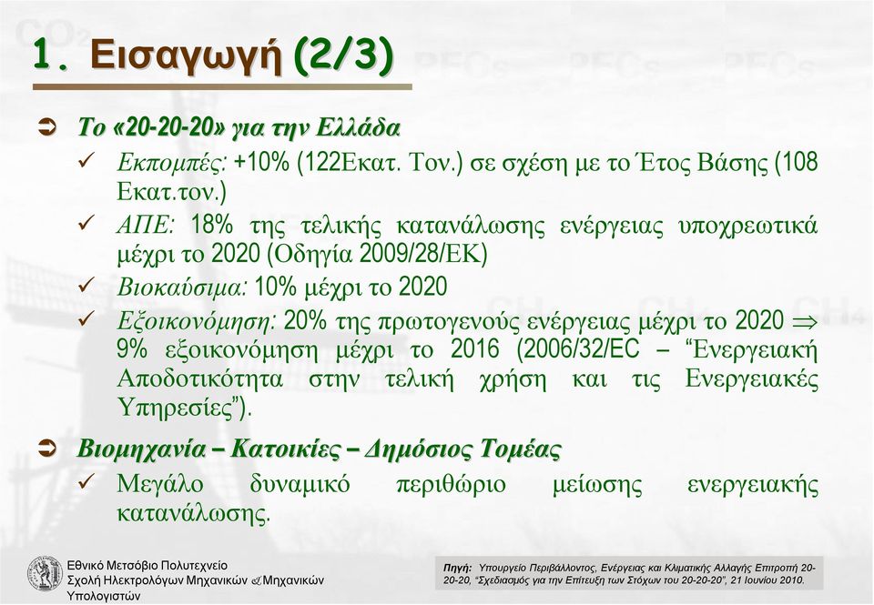 µέχρι το 2020 9% εξοικονόµηση µέχρι το 2016 (2006/32/EC Ενεργειακή Αποδοτικότητα στην τελική χρήση και τις Ενεργειακές Υπηρεσίες ).