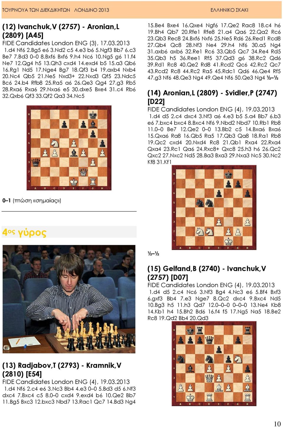 Nxa6 e5 30.dxe5 Bxe4 31.c4 Rb6 32.Qxb6 Qf3 33.Qf2 Qa3 34.Nc5 15.Be4 Bxe4 16.Qxe4 Ngf6 17.Qe2 Rac8 18.c4 h6 19.Bh4 Qb7 20.Rfe1 Rfe8 21.a4 Qa6 22.Qa2 Rc6 23.Qb3 Rec8 24.Bxf6 Nxf6 25.Ne5 Rd6 26.